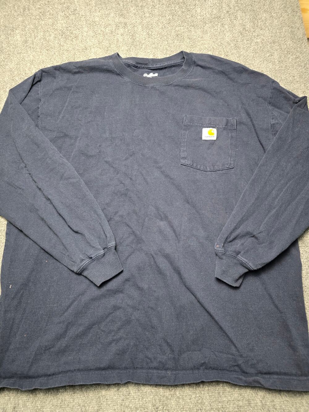 Carhartt XL Navy Blue Long Sleeve Pocket Shirt 100% Cotton Workwear